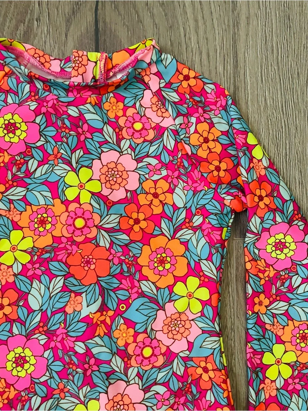 Cat & Jack Toddler Girl One Piece Swimsuit 4/5 Colorful Floral Long Sleeves Pool